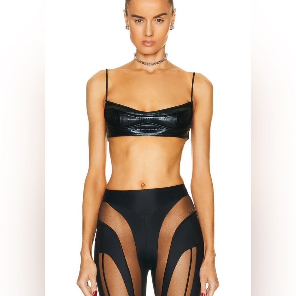 Mugler Black Faux Leather Crop Top